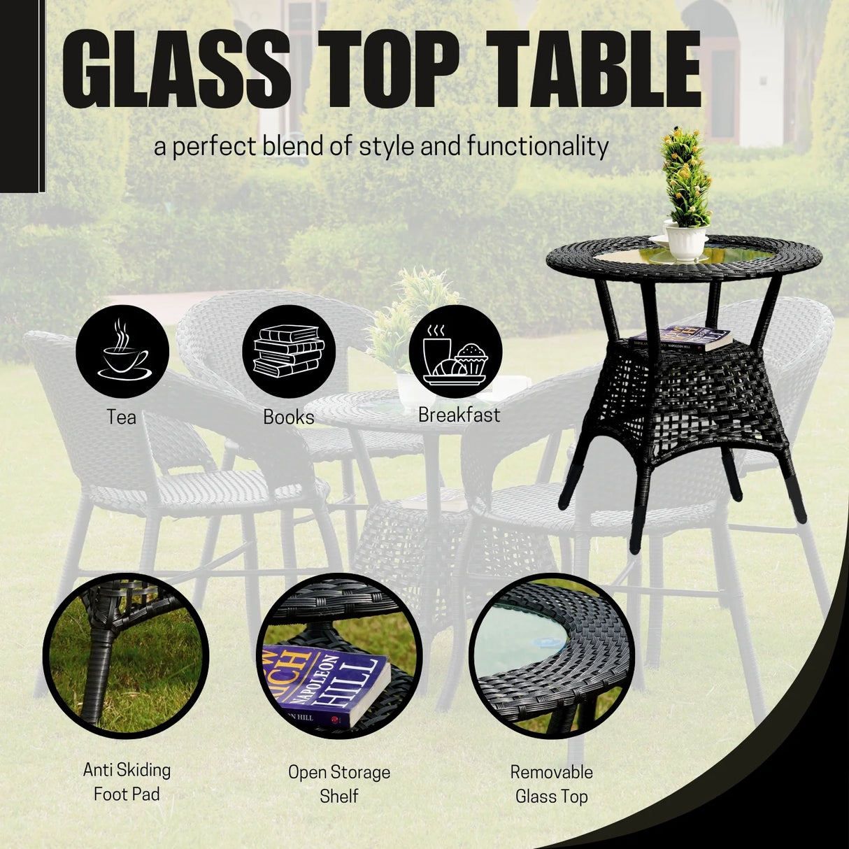 3-Piece Outdoor Rattan Wicker Patio Bistro Set