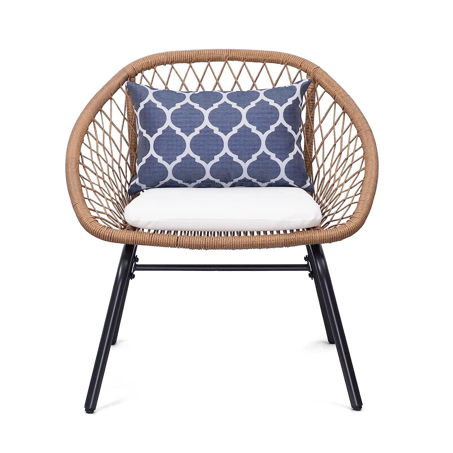 Outdoor Wicker 3-Piece Patio Set (Beige & White)