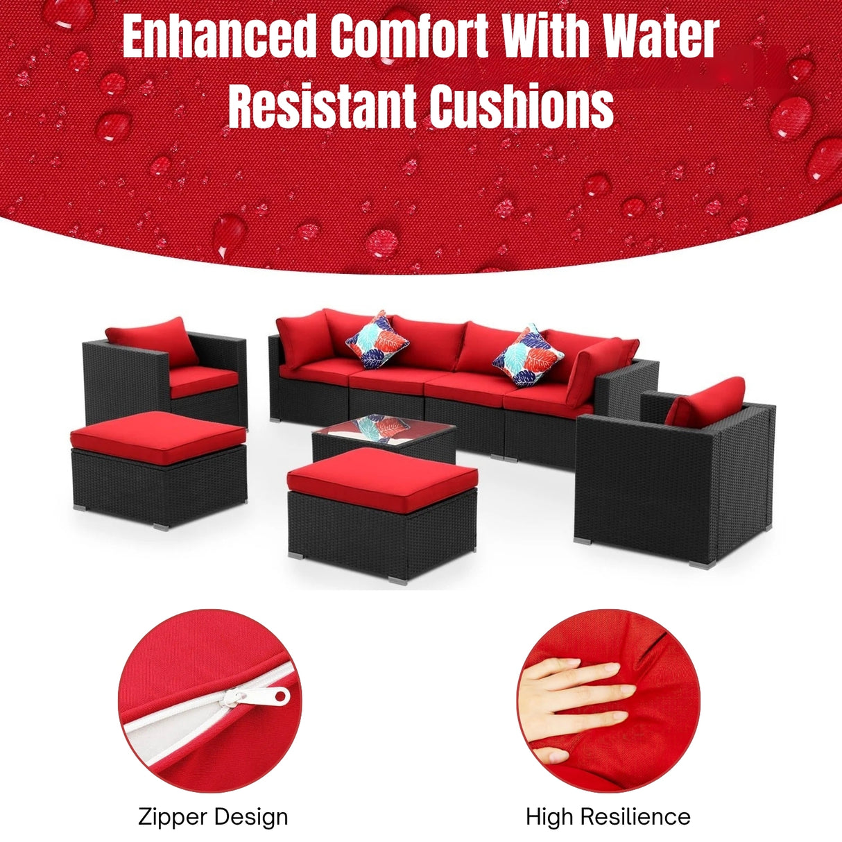 6-Piece Outdoor Conversation Set (Black & Red)