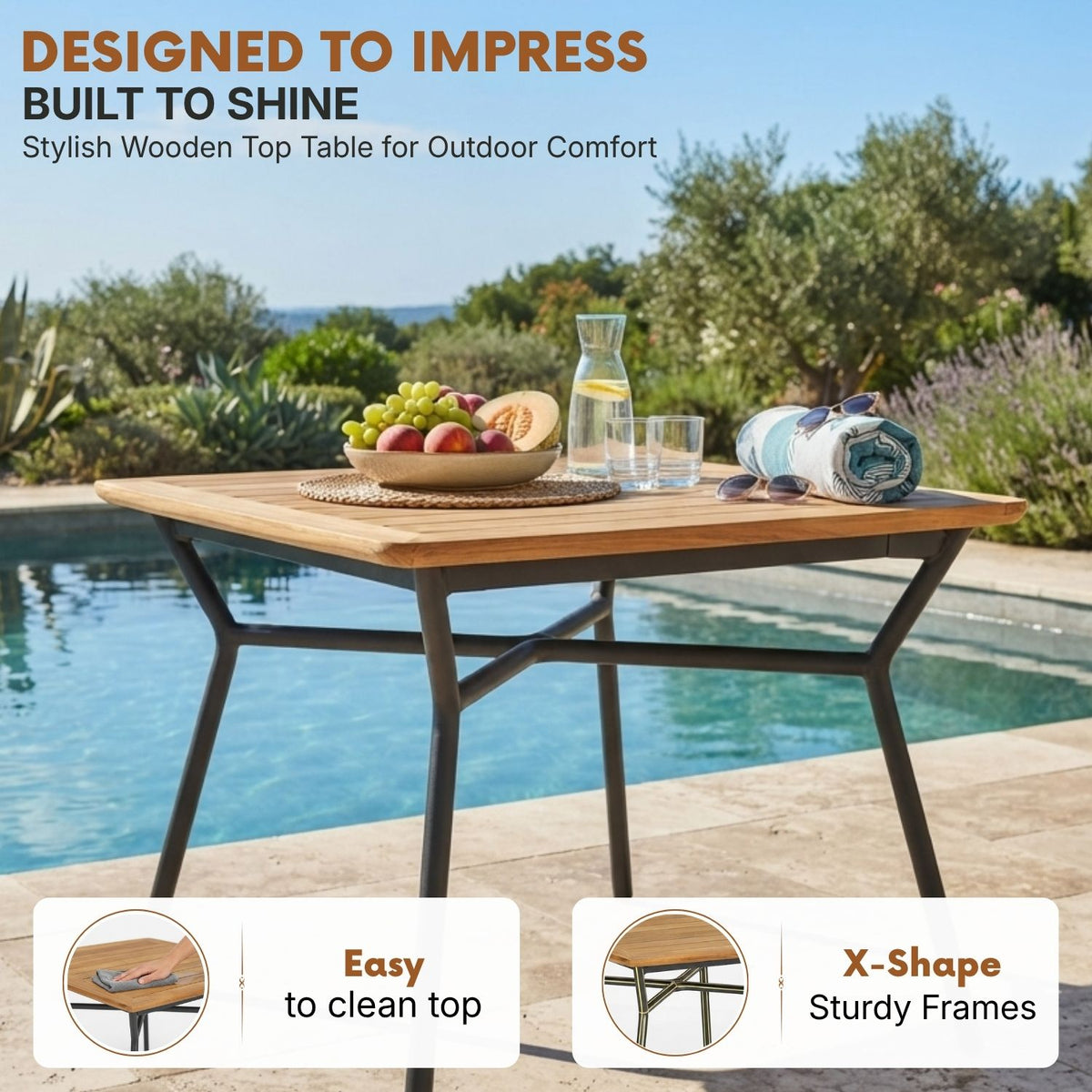 5-Piece Outdoor Patio Dining Set With Wooden Tabletop