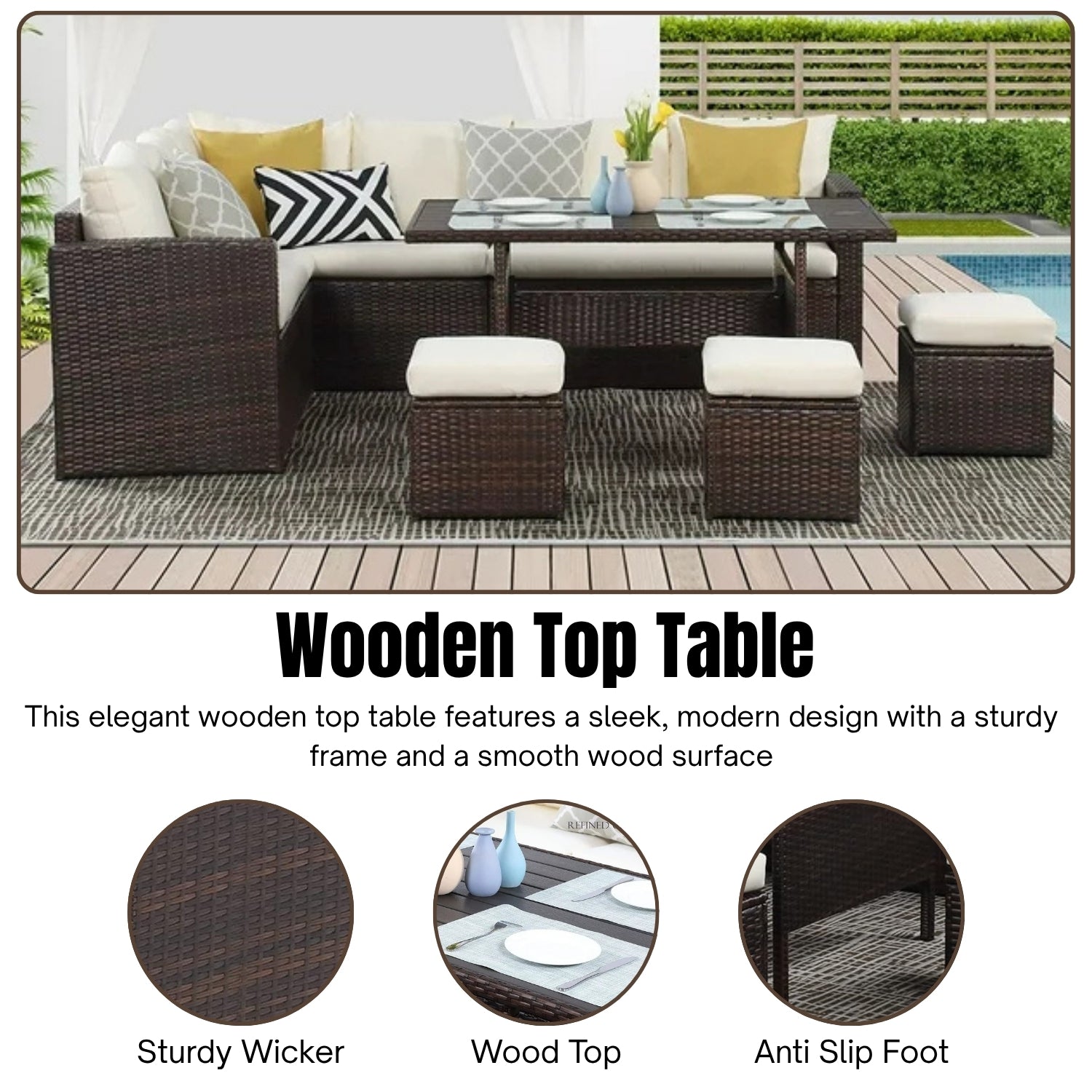 6-Pieces L-Shape Patio Rattan Dining Set