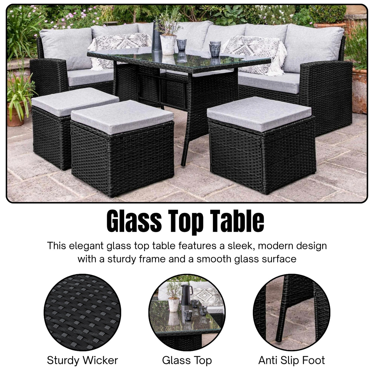 6-Piece All-Weather Wicker Patio Furniture Set (Black/Grey)