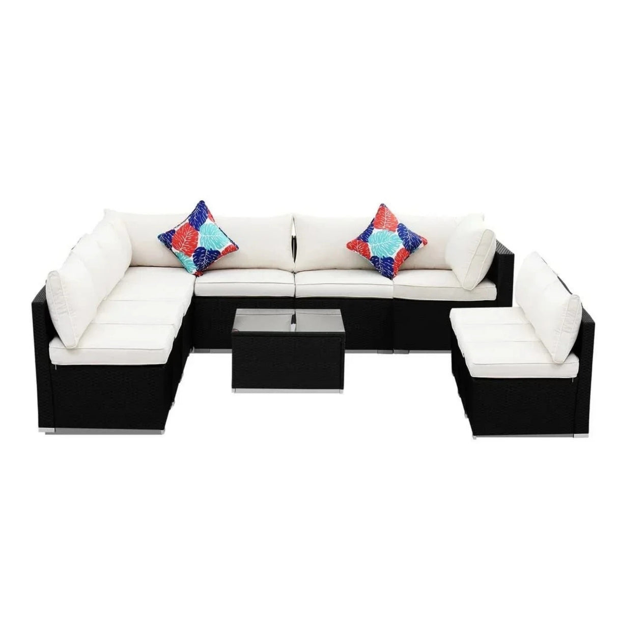 Outdoor Garden Conversation Sofa Set (Black/Off-White)