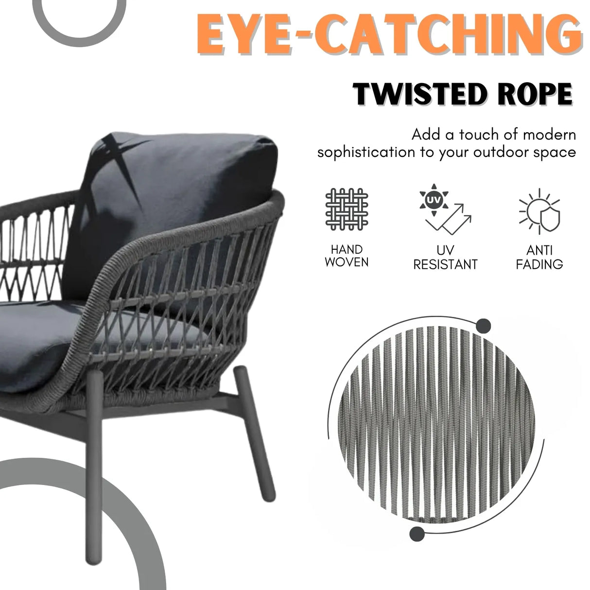 Outdoor 4 Seater Rope Conversation Sofa Set