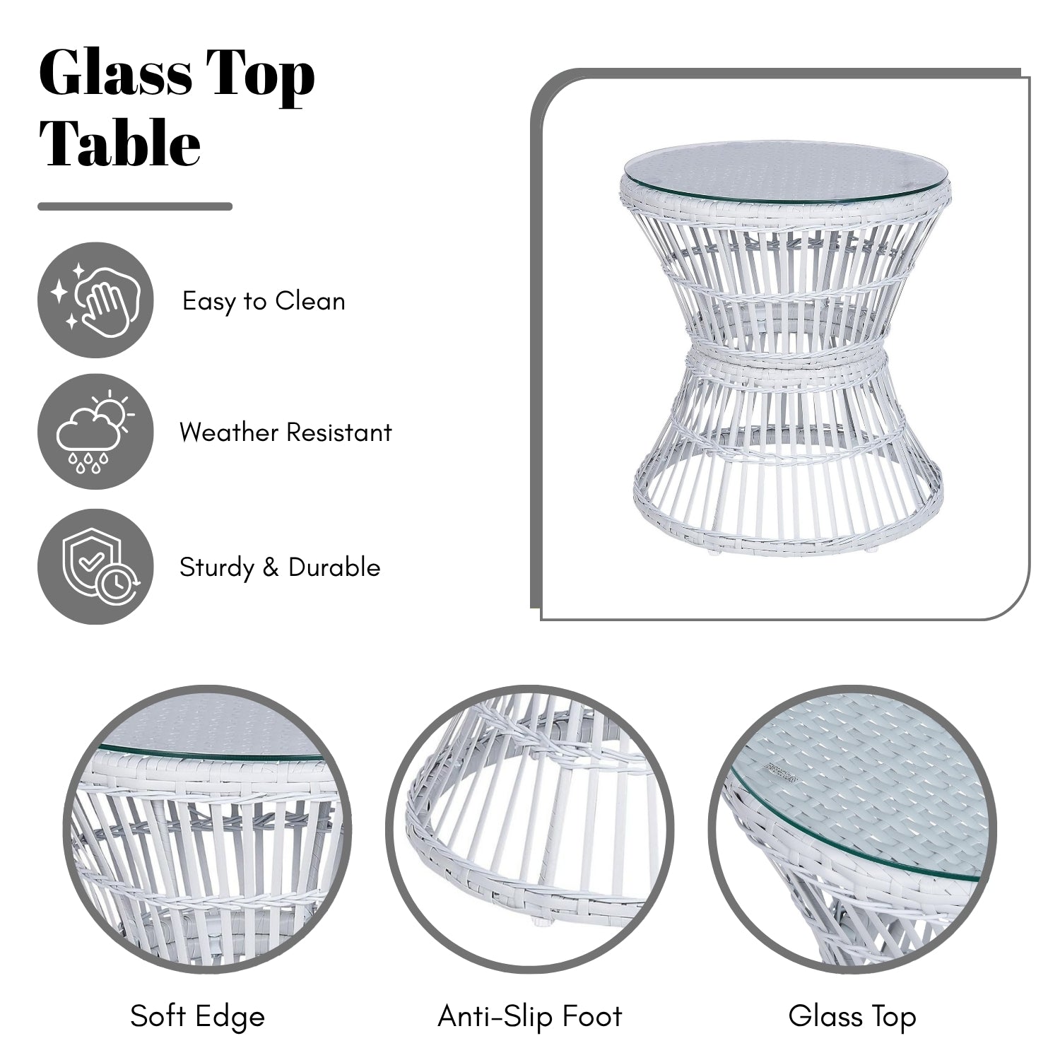 Outdoor Rope Patio Set with Glass Top Table