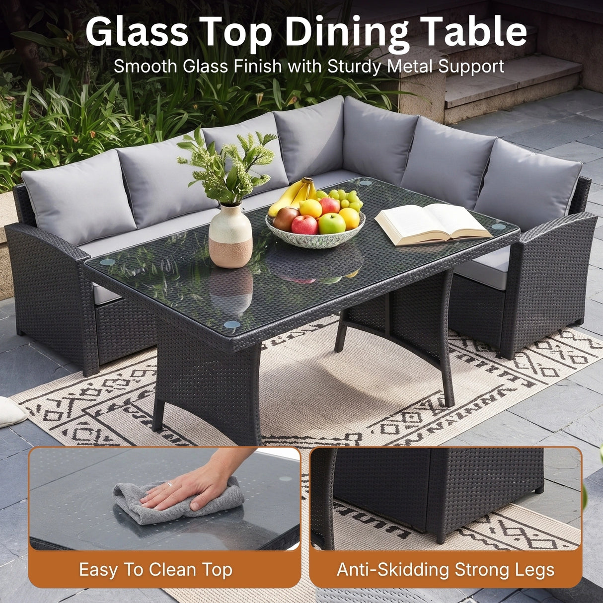 6-Piece All-Weather Wicker Patio Furniture Set (Black/Grey)