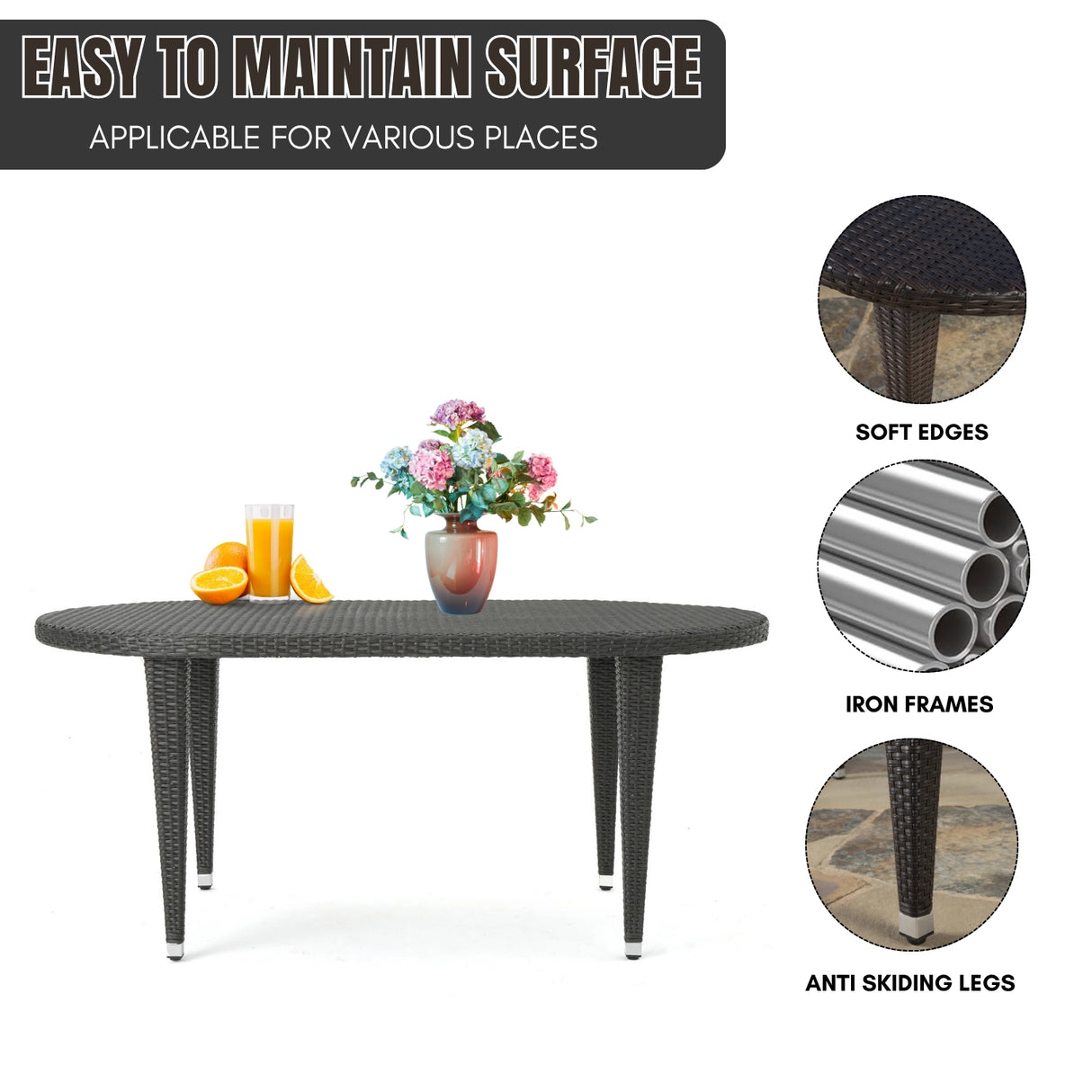 Outdoor Rattan Wicker Round Patio Table (Black)