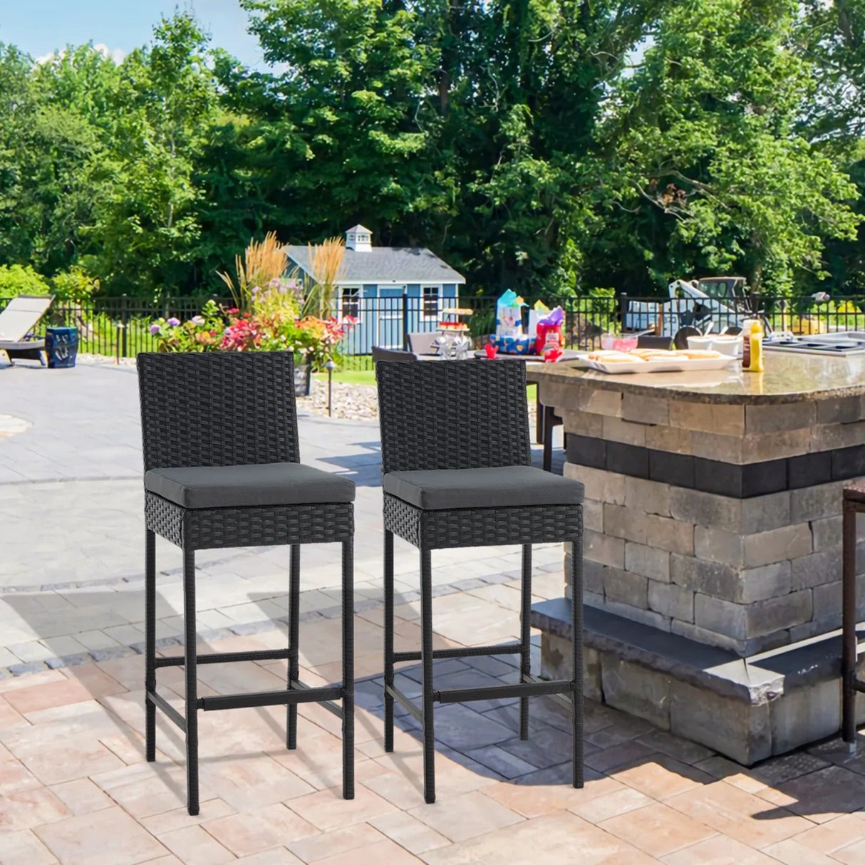 Outdoor Rattan Wicker Bar Chairs Set of 2