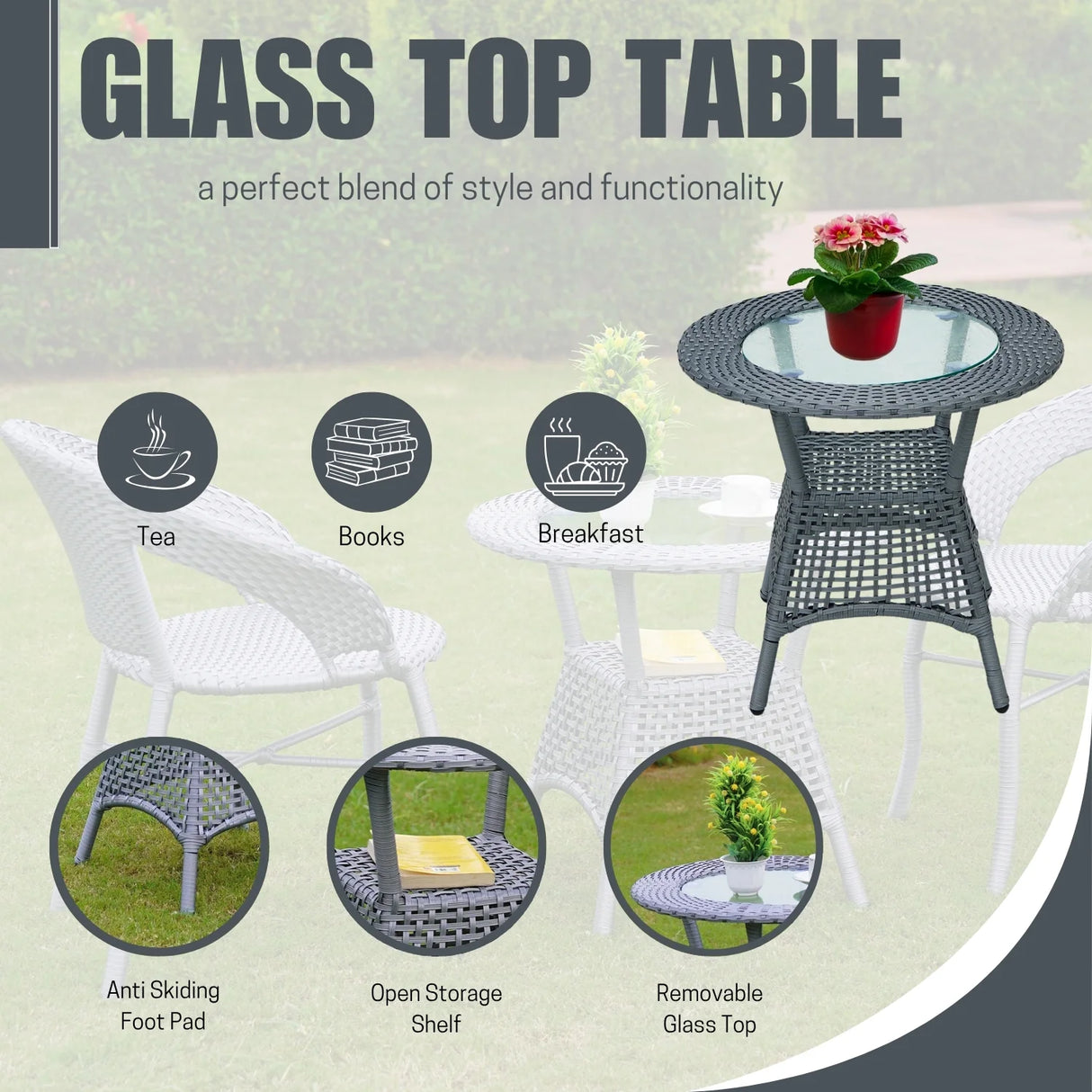 3-Piece Outdoor Rattan Wicker Patio Bistro Set