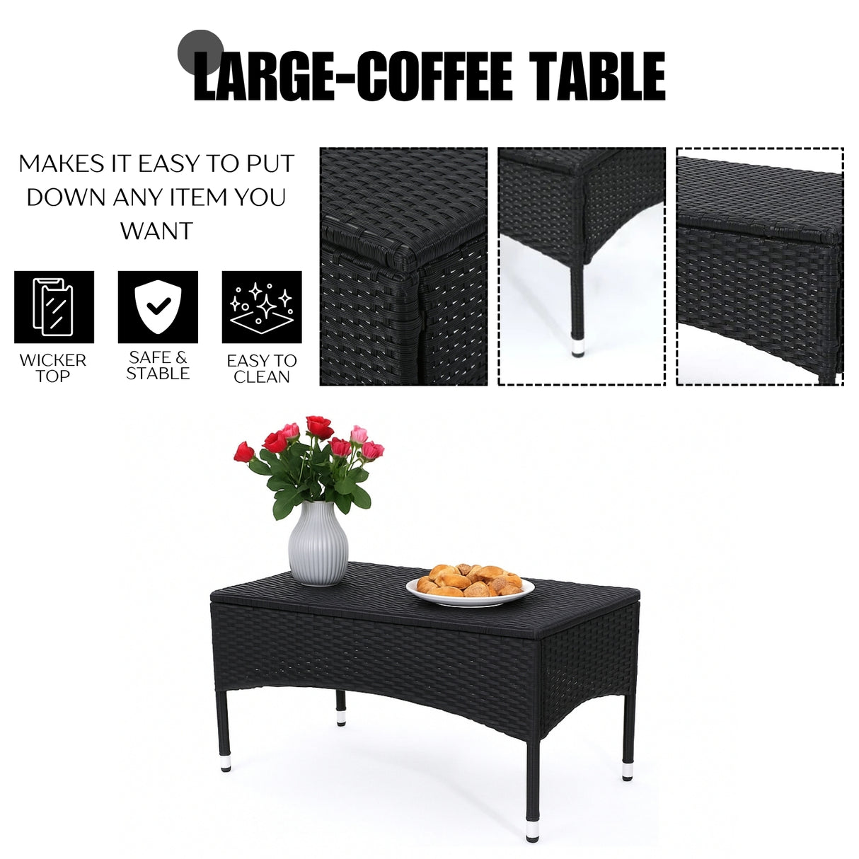 2-Piece Outdoor Rattan Wicker Loveseat Sofa