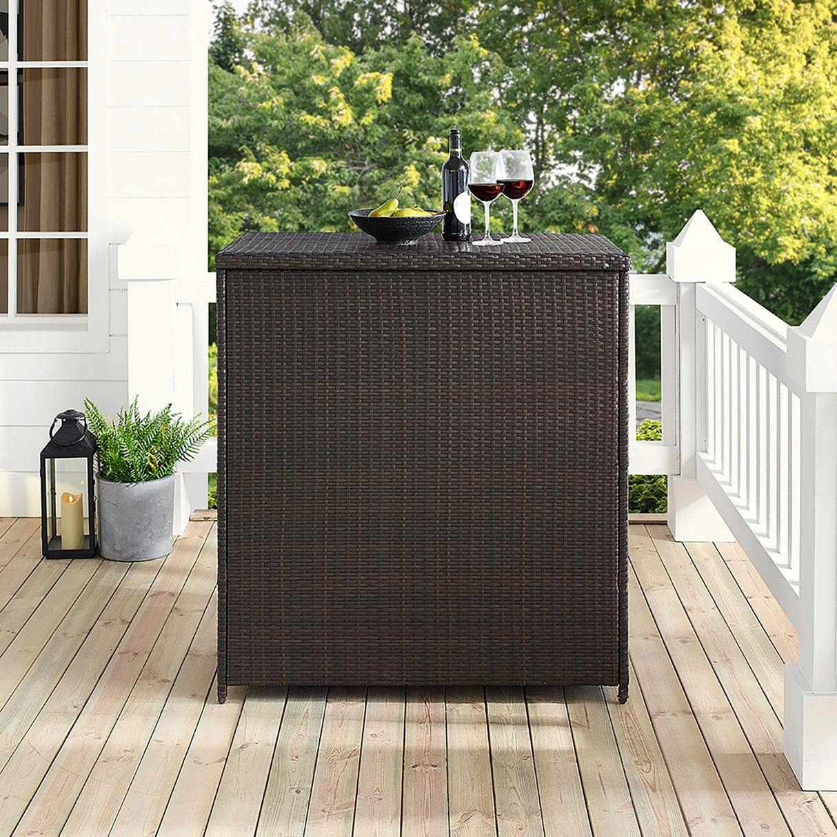 Outdoor Rattan Wicker Bar Table With Storage Selves