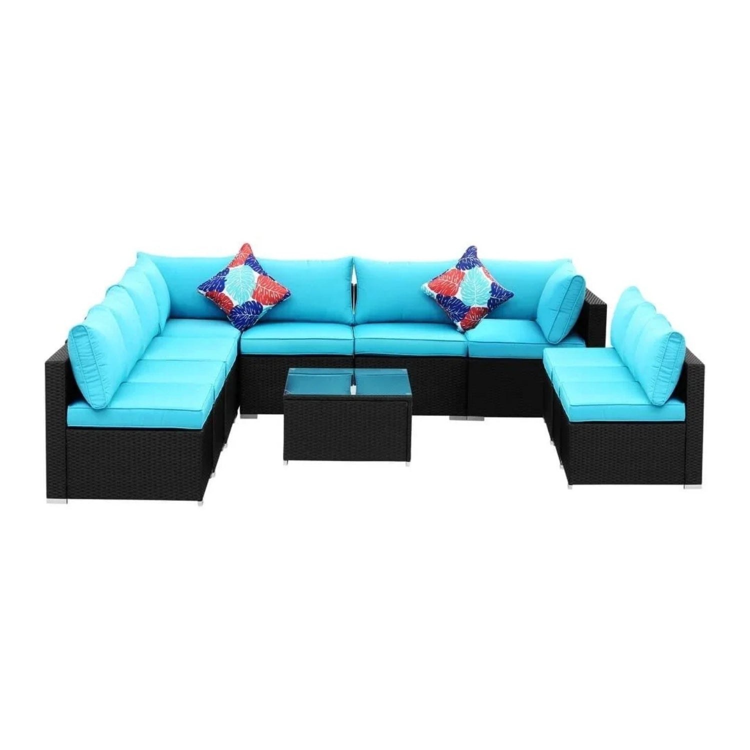 Outdoor Garden Conversation Sofa Set (Black/Sky-Blue)