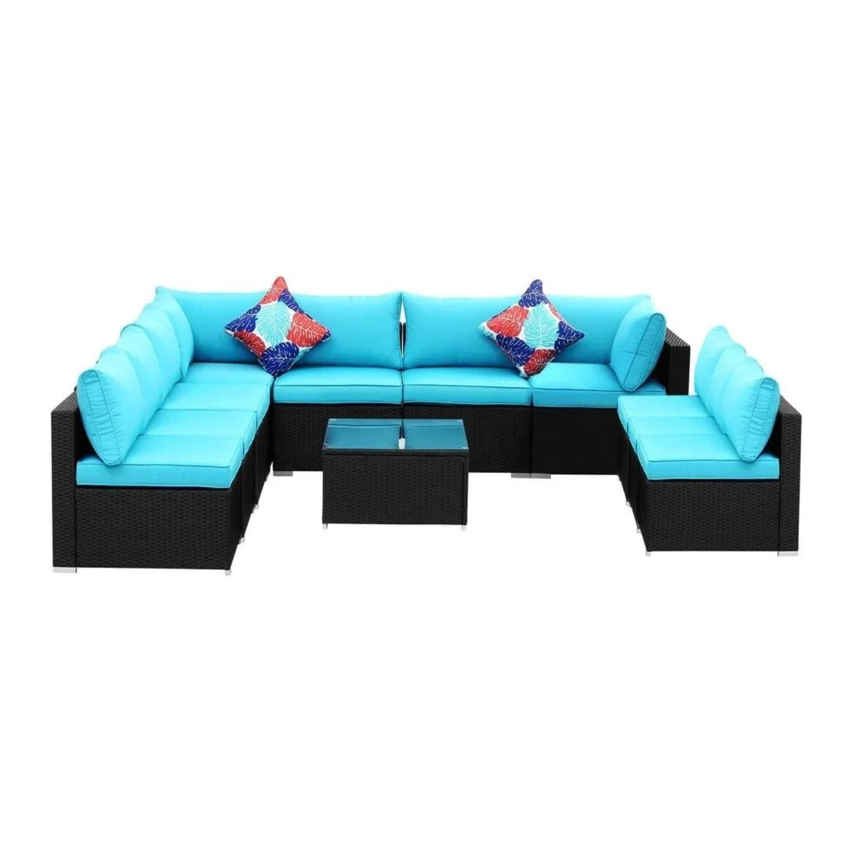 Outdoor Garden Conversation Sofa Set (Black/Sky-Blue)