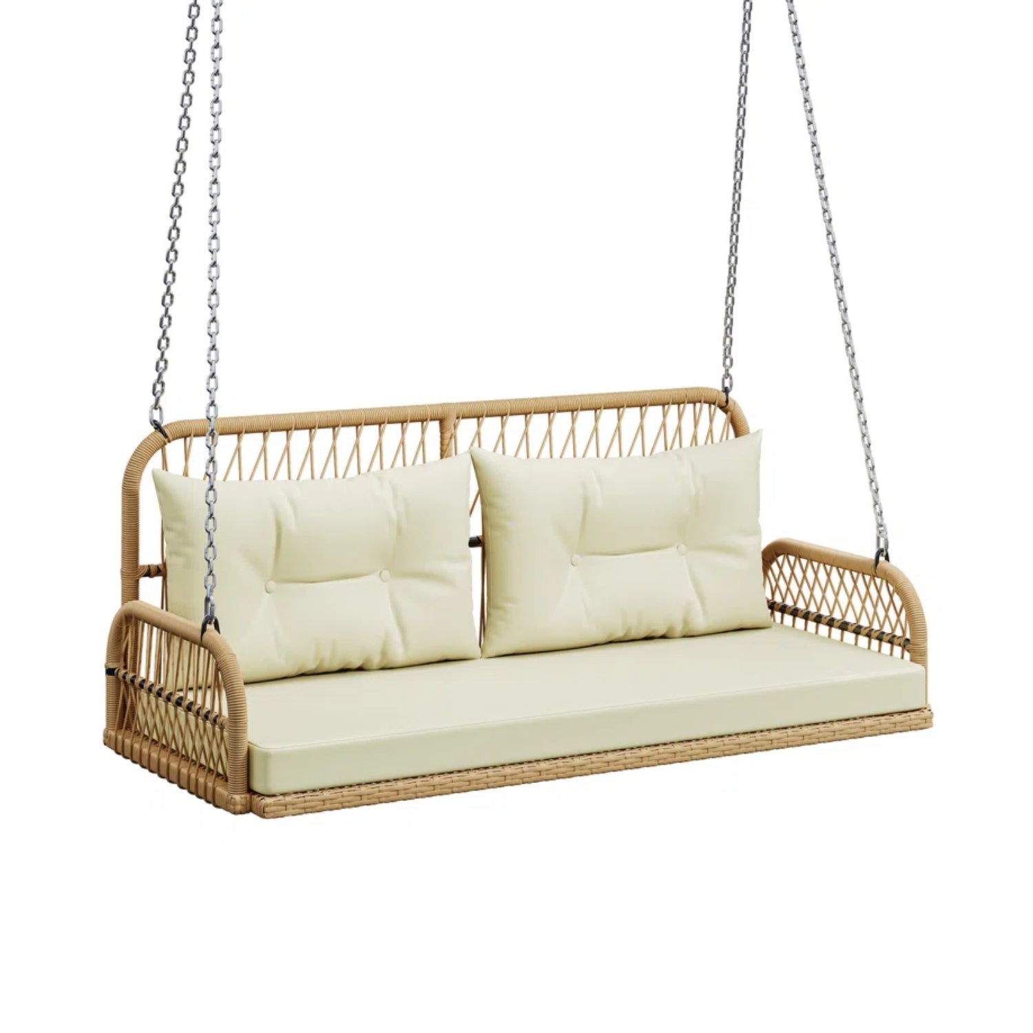 Outdoor Beige Rattan Wicker Two Seater Sofa Swing