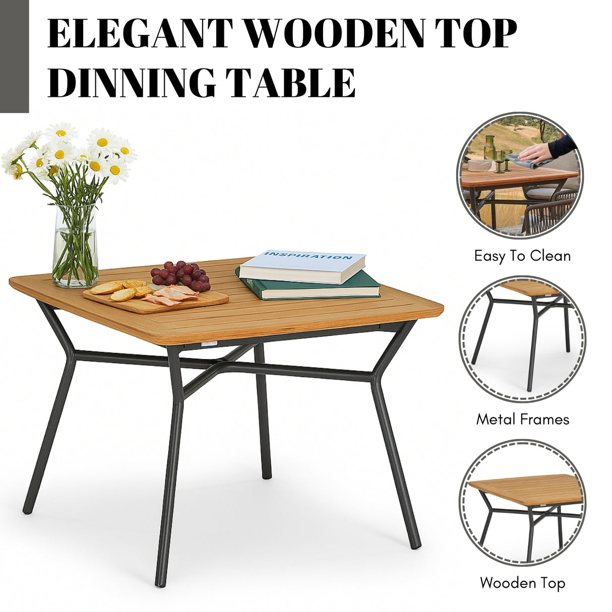 5-Piece Outdoor Patio Dining Set With Wooden Tabletop