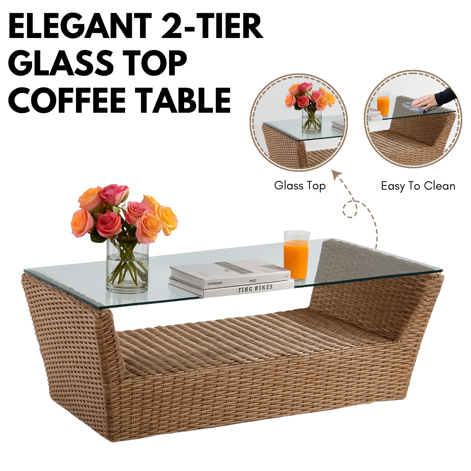 5-Piece Outdoor Wicker Sofa Set With 2-Tier Glass Top Tables