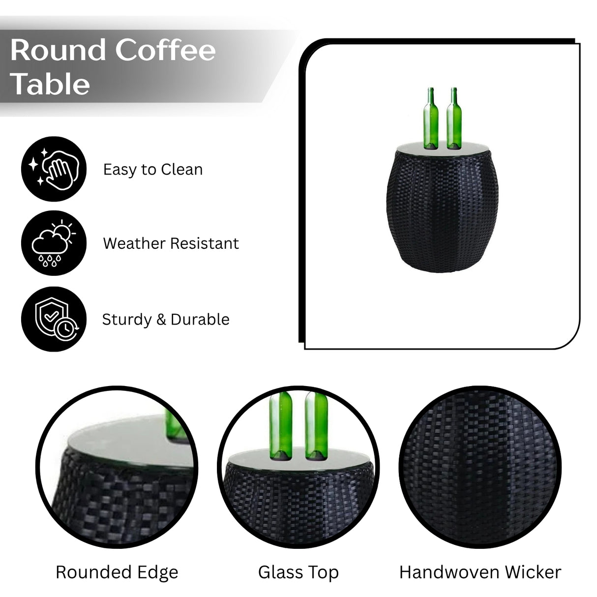 Outdoor Rattan Wicker Daybed with Glass Top Table