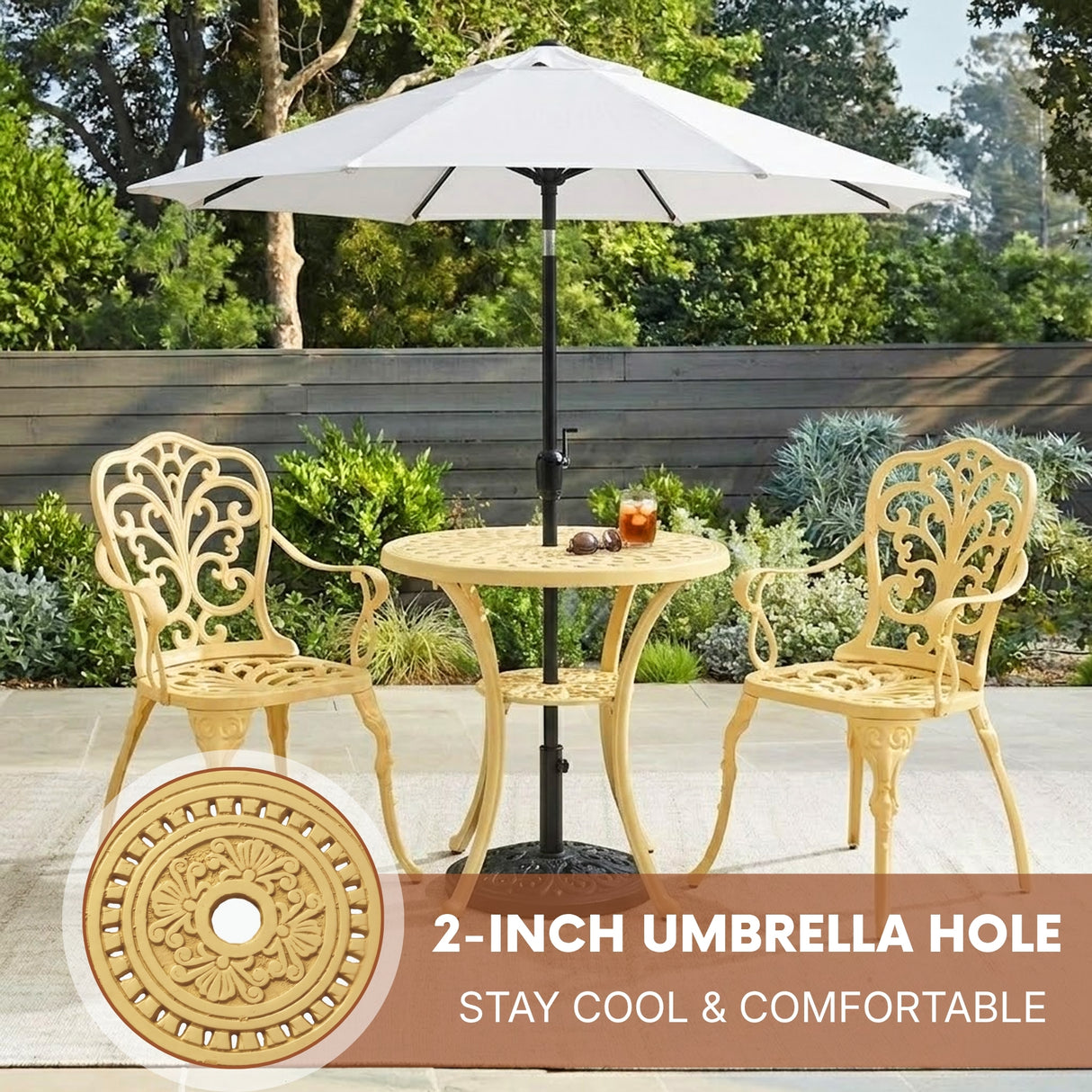 Outdoor 3-Piece Cast Aluminum Bistro Set (Beige)