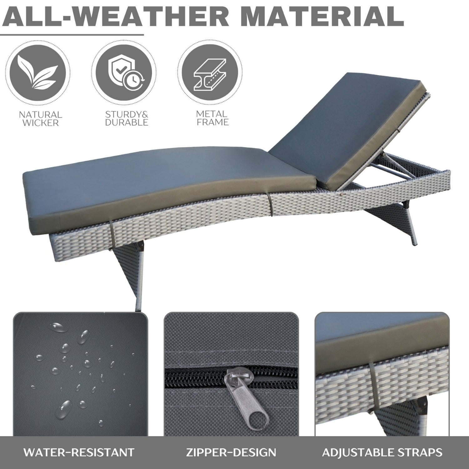 Outdoor All-Weather Wicker Lounger with Cushions