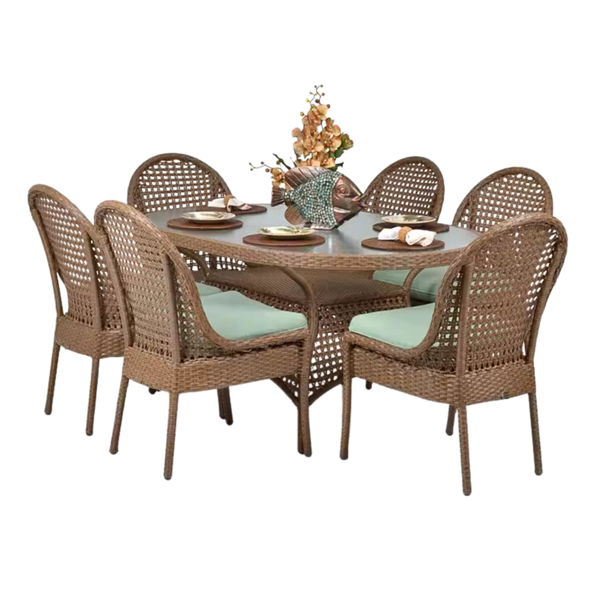 Outdoor All-Weather Resistant Rattan Wicker 7-Piece Dining Set