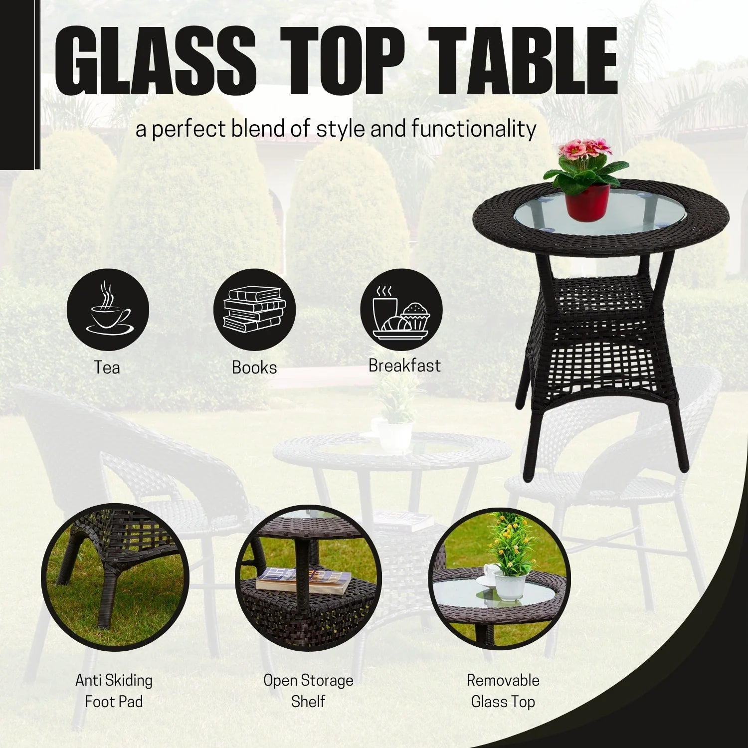 3-Piece Outdoor Rattan Wicker Patio Bistro Set