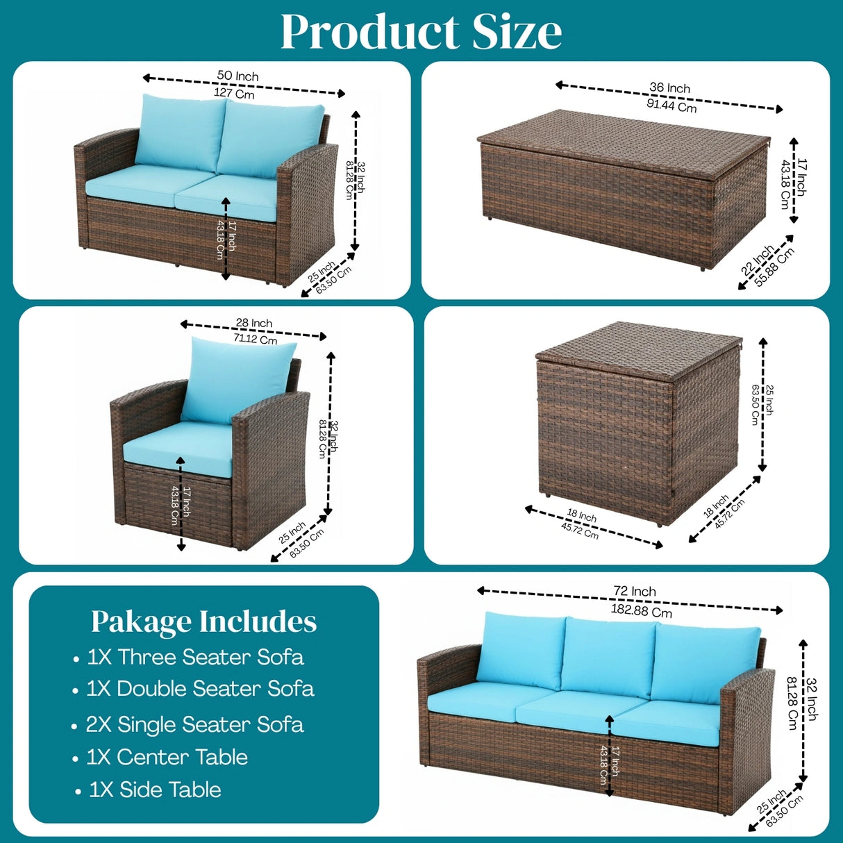 Outdoor 7-Seater Wicker Sectional Sofa Set