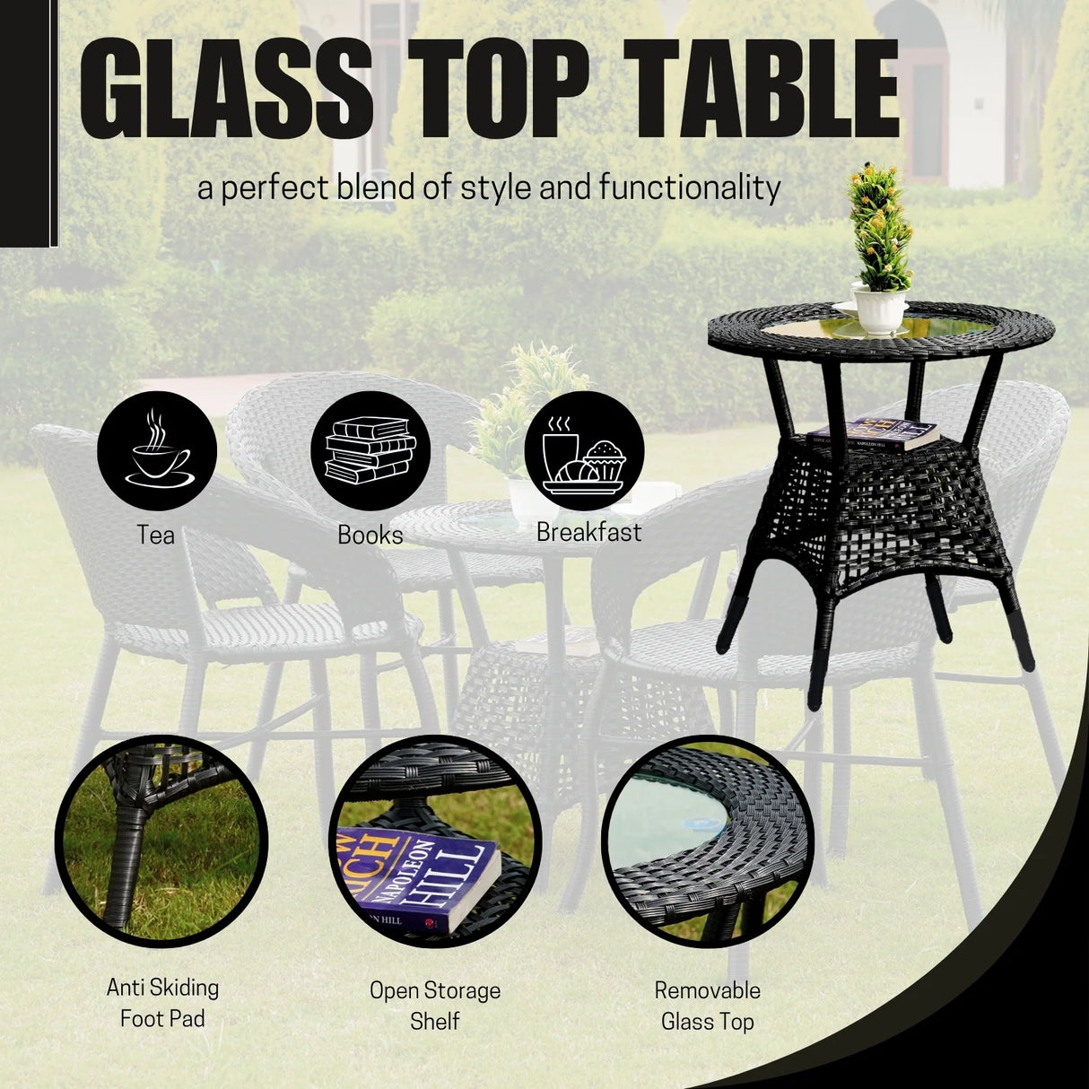 5-Piece Outdoor Rattan Wicker Patio Bistro Set