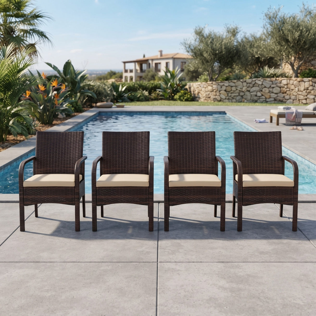 4-Piece Outdoor Rattan Wicker Patio Dining Chairs