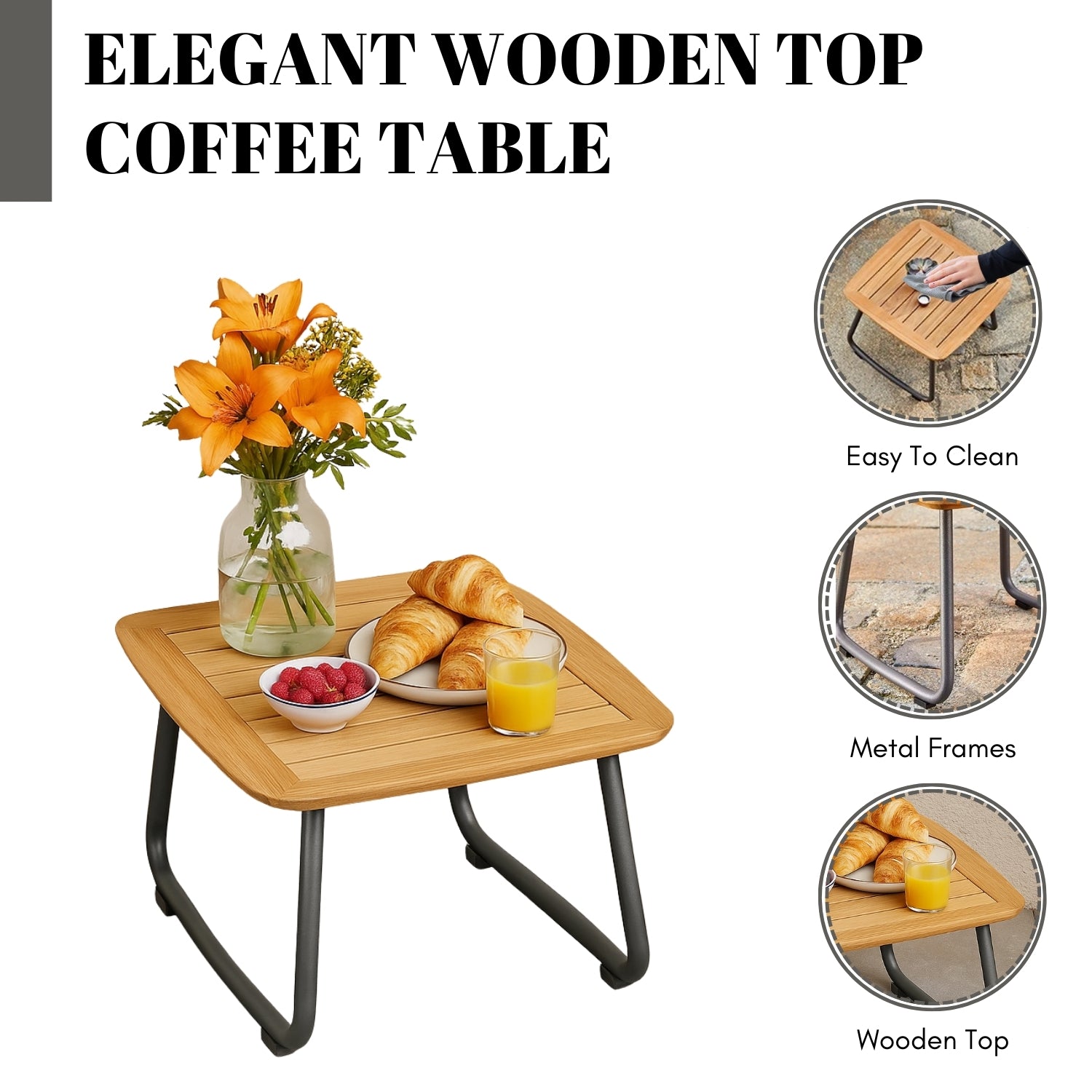 4 Piece Garden Outdoor Rope Patio Set With Wooden Top Table