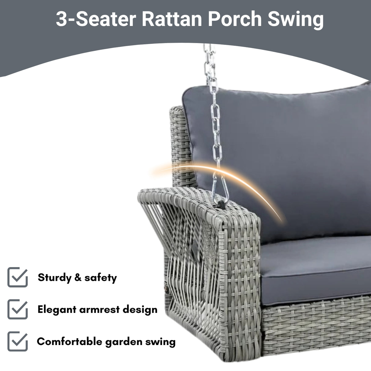 Outdoor Large HDPE Wicker 3-Person Porch Swing