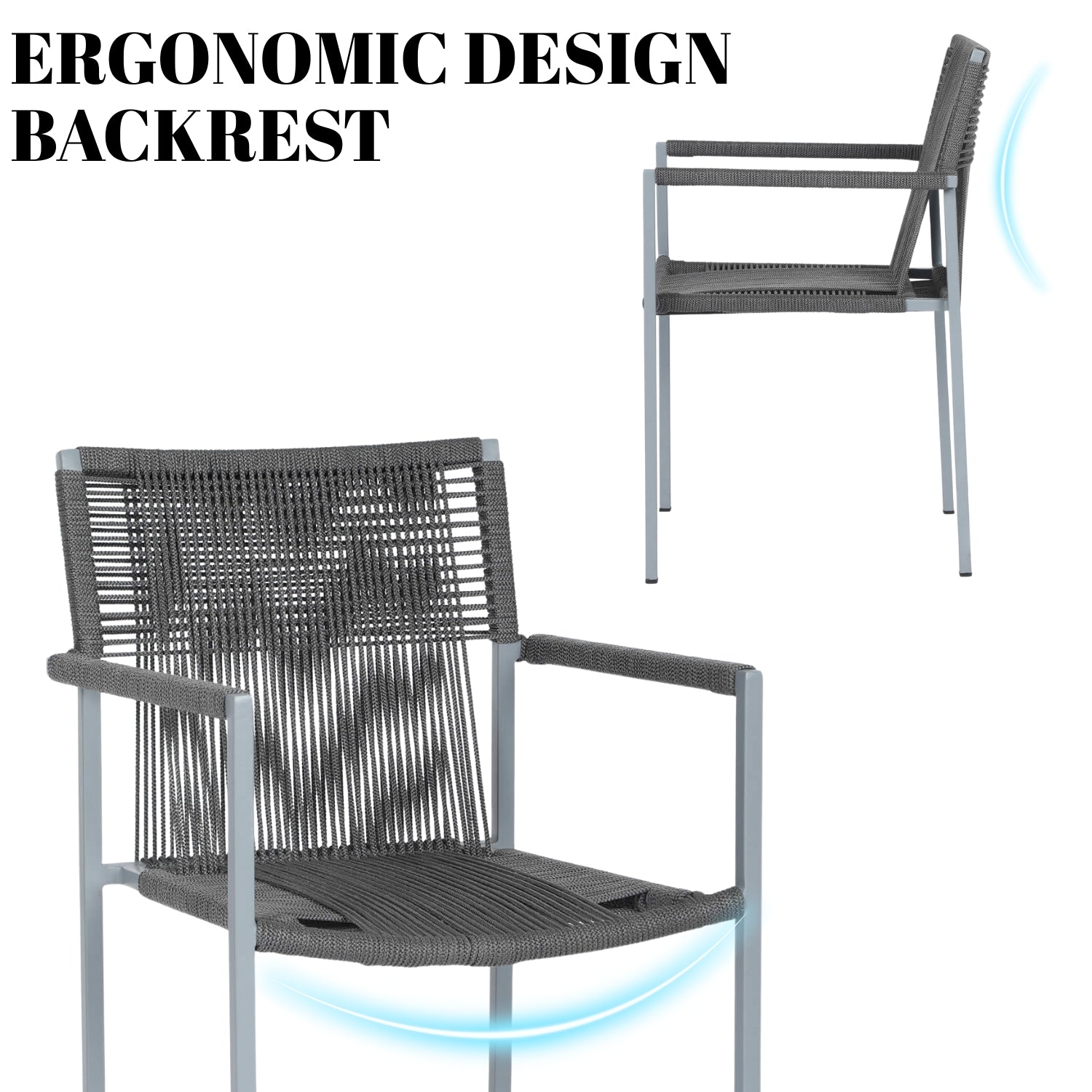 Outdoor Rope 3-Piece Patio Set (Grey)