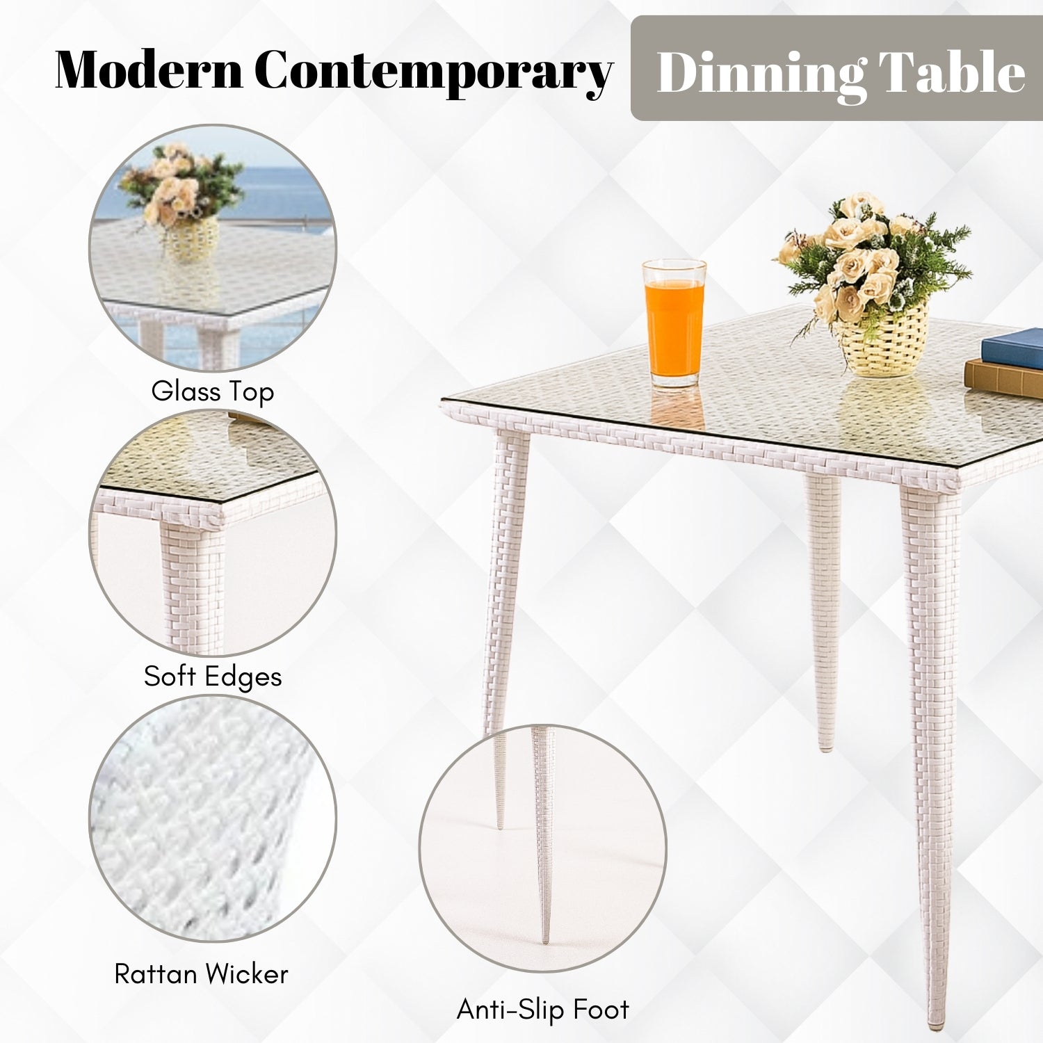 5-Piece Outdoor Patio Dining Set With Wicker Chairs & Glass-Top Table