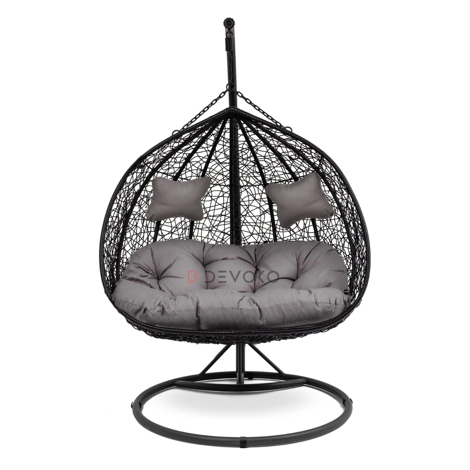 Double Seater Rattan & Wicker Swing (Black & Grey)