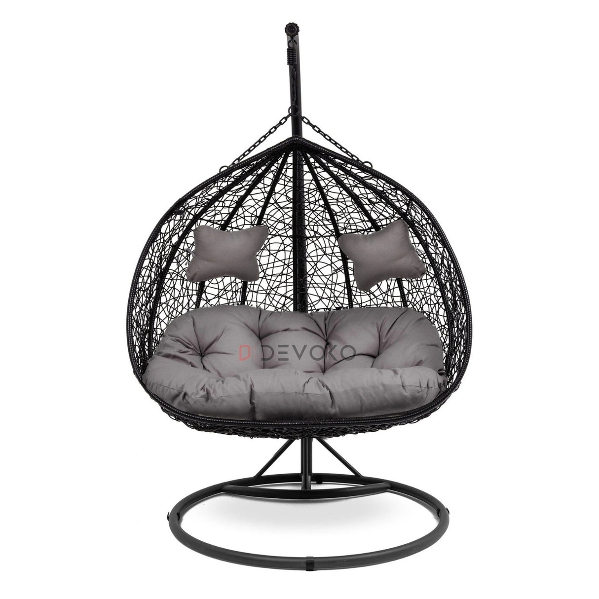 Double Seater Rattan & Wicker Swing (Black & Grey)