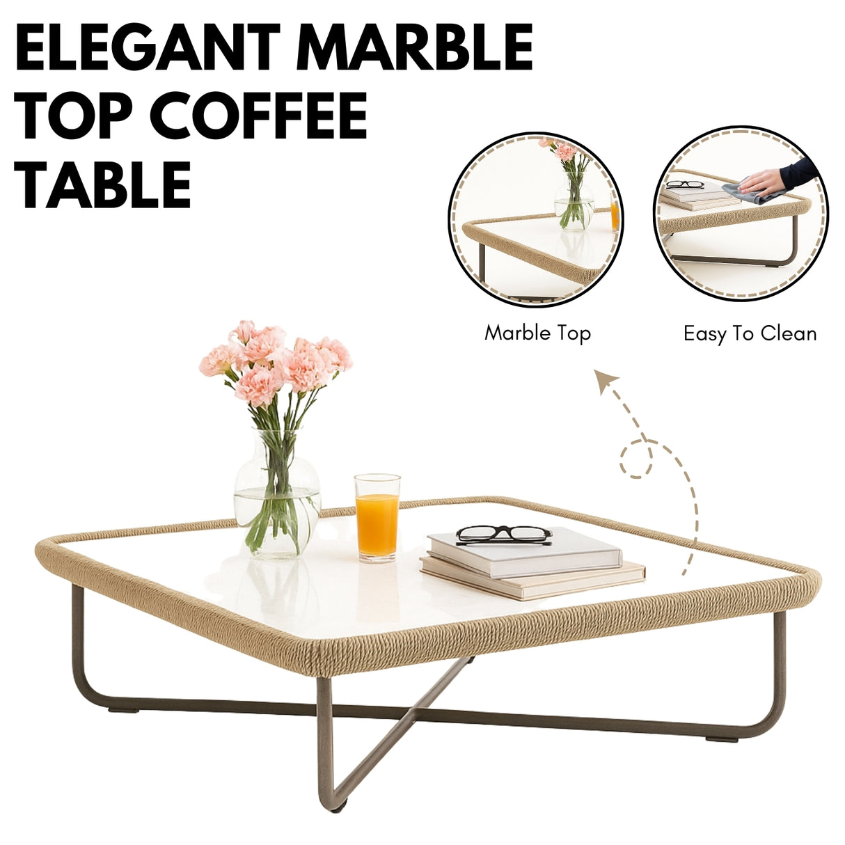 Outdoor 5pcs All-Weather Rope Sofa Set with Cushions (Beige & White)