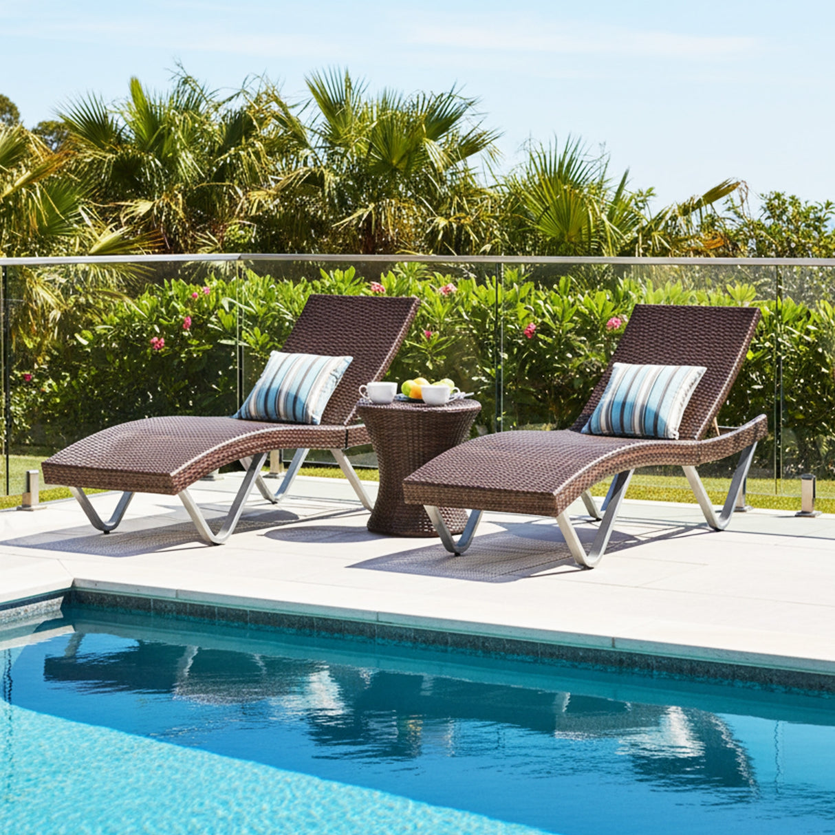 Outdoor Rattan Wicker Lounge Chairs Set of 2 with Matching Side Table