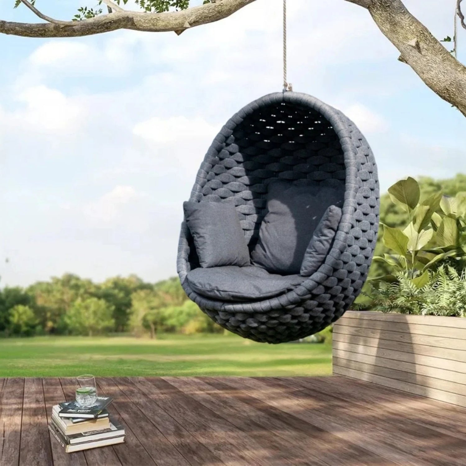 Grey Rope Hanging Egg Swing Chair