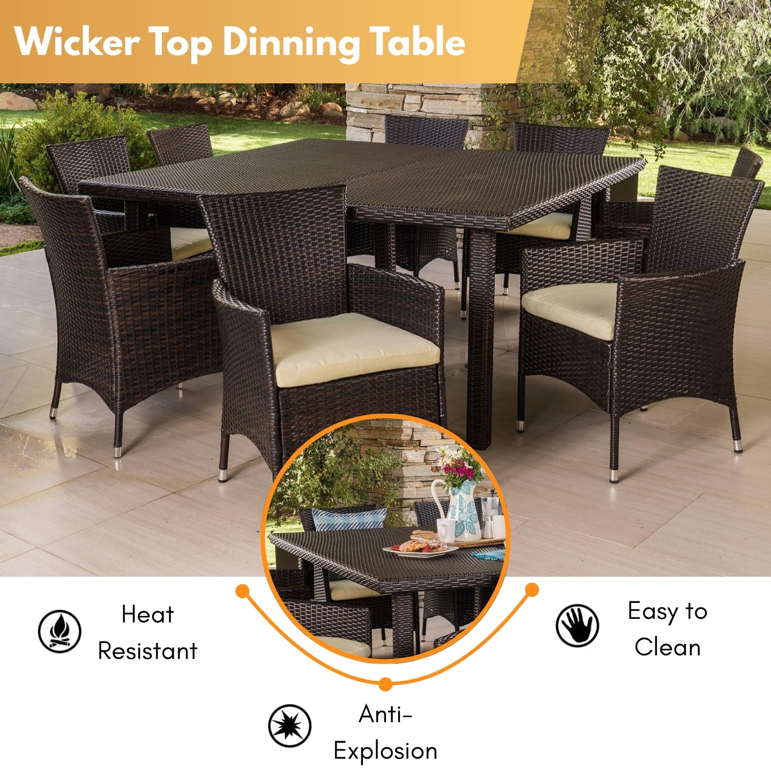 9-Piece Outdoor Rattan Wicker Square Dining Set