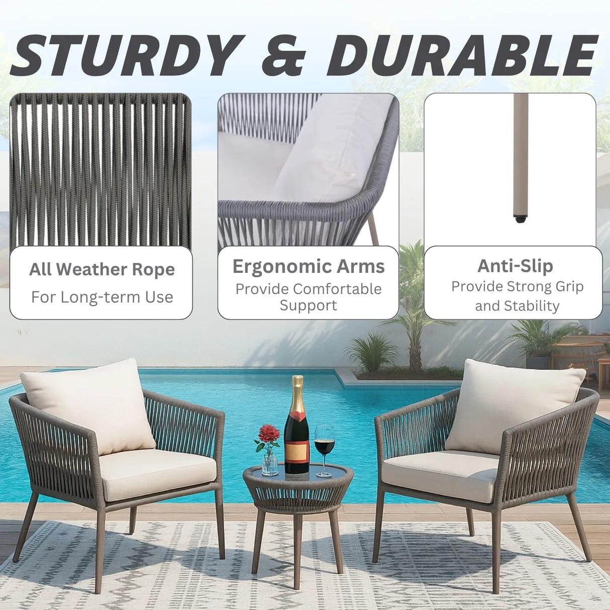 3-Piece Rope Patio Set - Perfect for Outdoor
