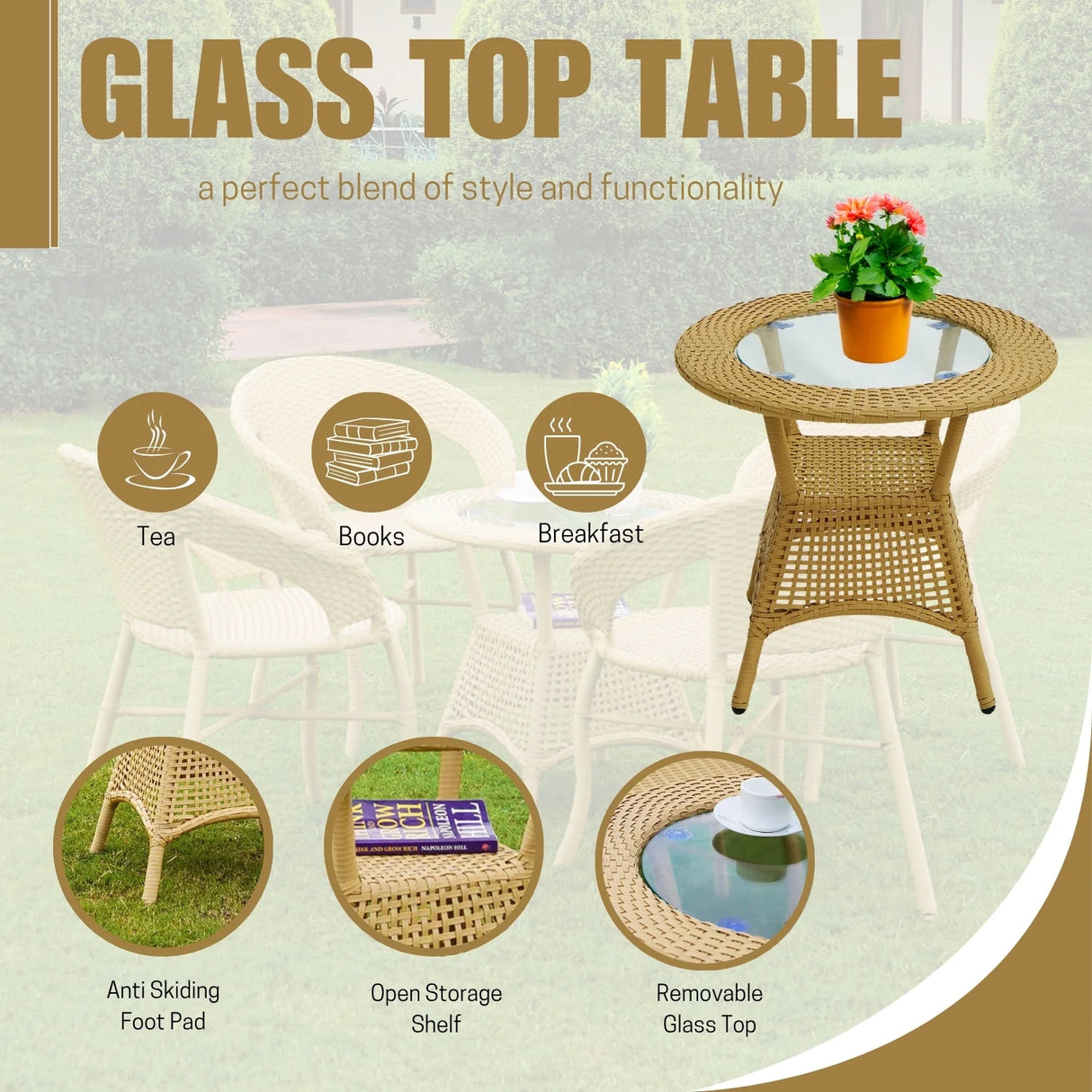 5-Piece Outdoor Rattan Wicker Patio Bistro Set