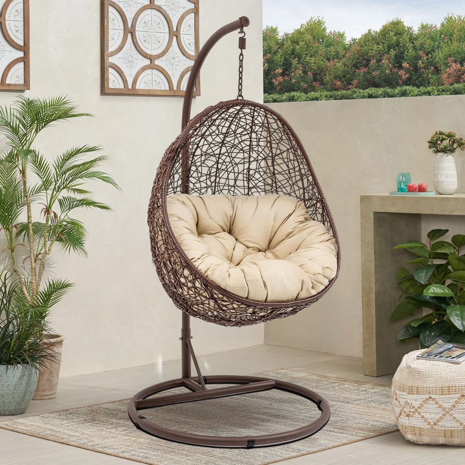 Single Seater Rattan & Wicker Swing (Brown & Cream)