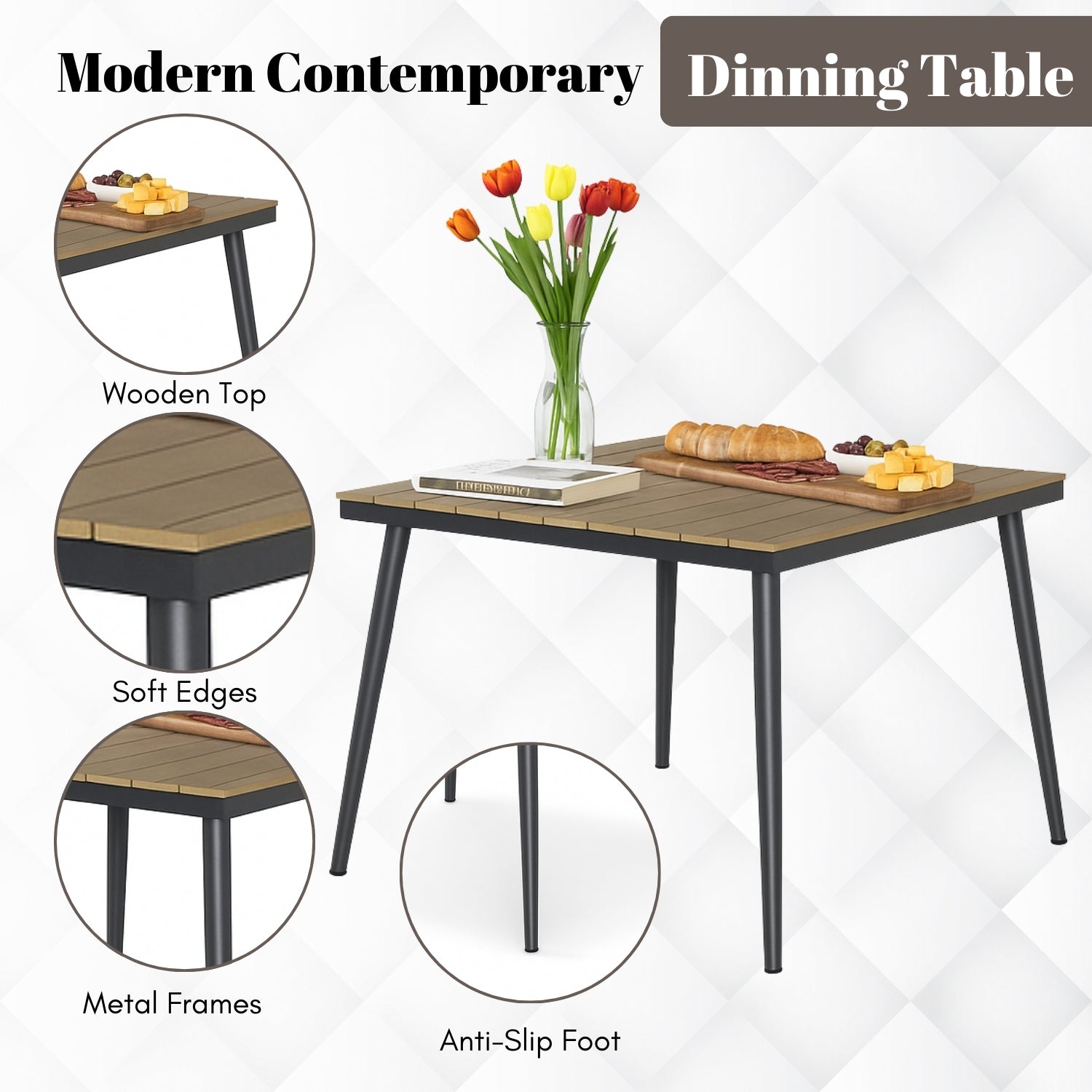 5-Piece Outdoor Patio Dining Set With Wooden Tabletop