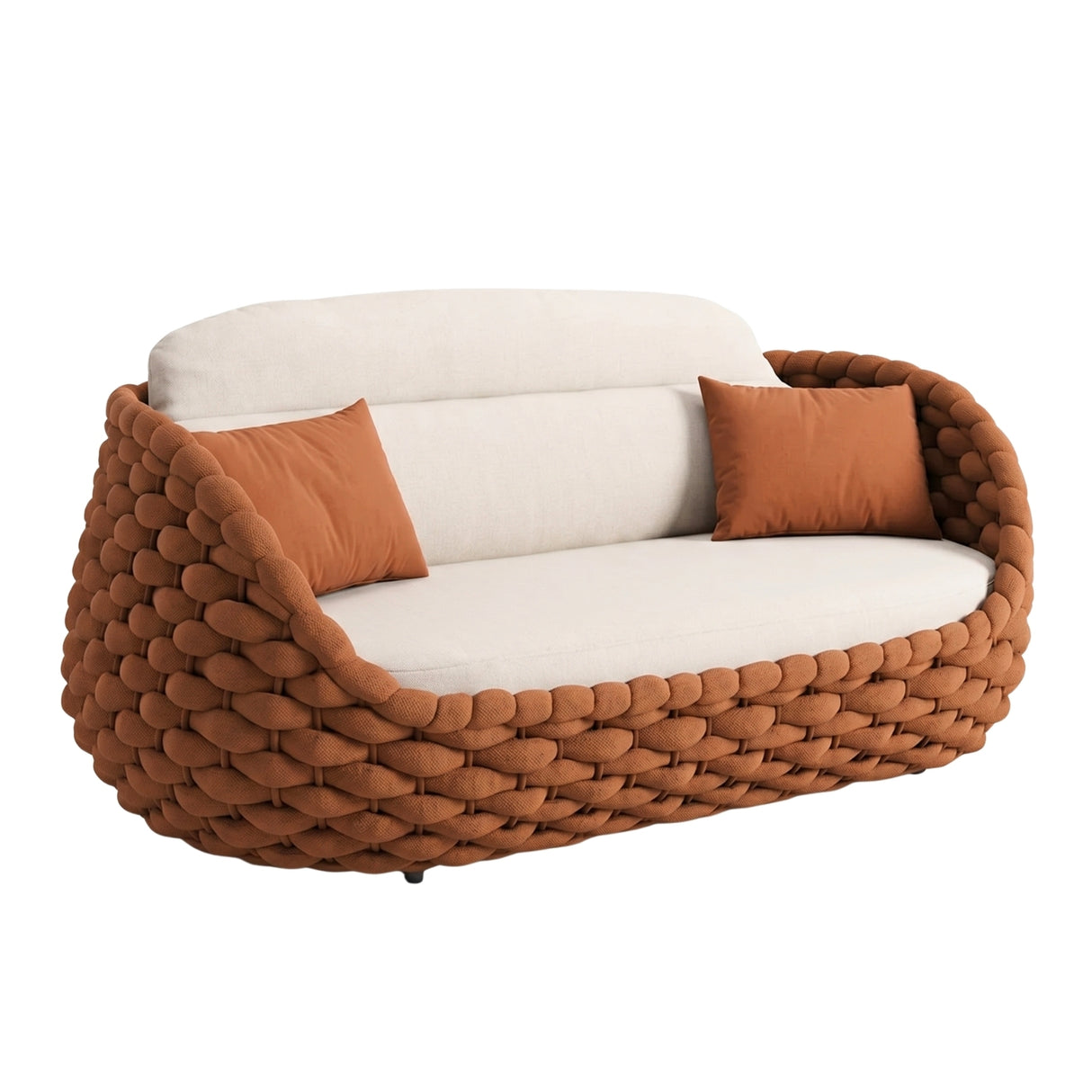 Outdoor Rope 5-Seater Sofa Set with Glass Top Center Table (Brown & Off-White)