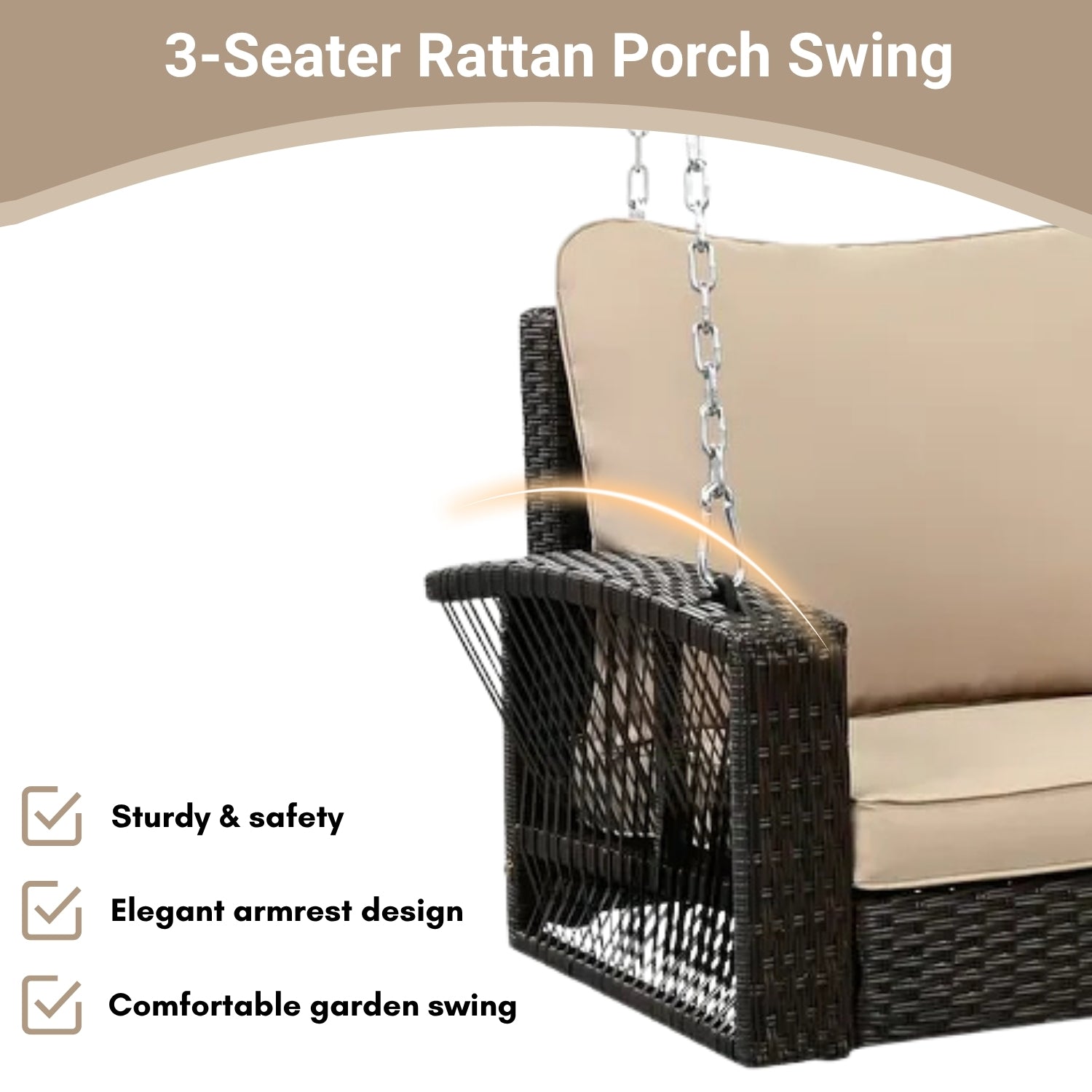 Outdoor Large HDPE Wicker 3-Person Porch Swing