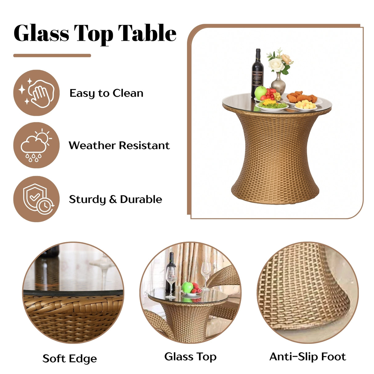 3-Piece Outdoor Rattan Wicker Patio Set (Golden)