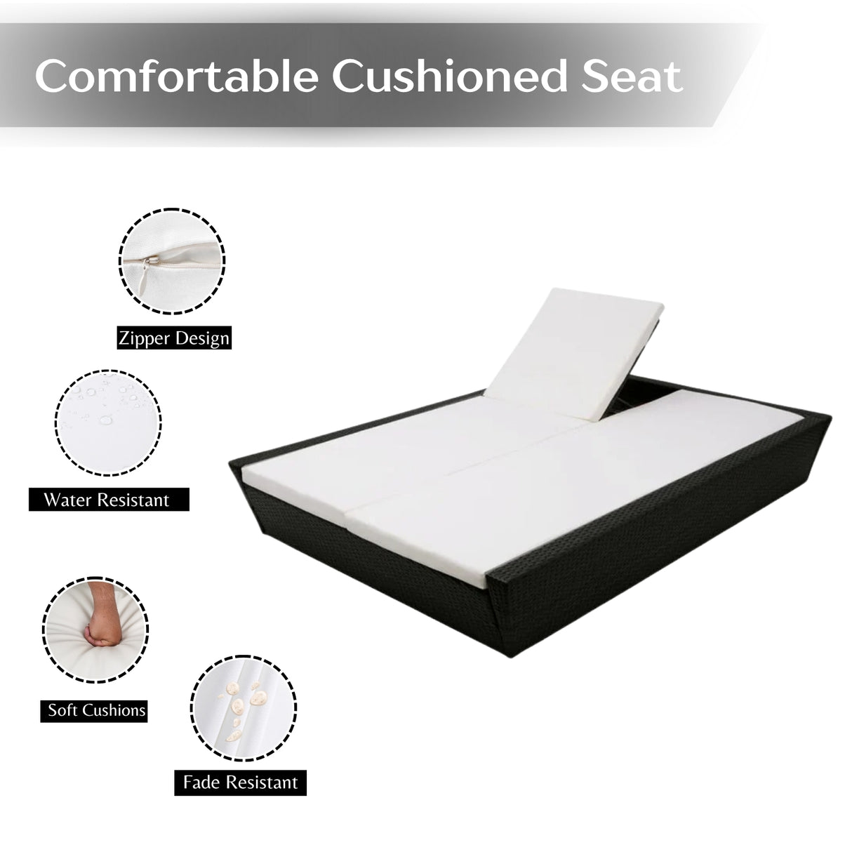 Outdoor Wicker Patio Double Seater Recliner Daybed