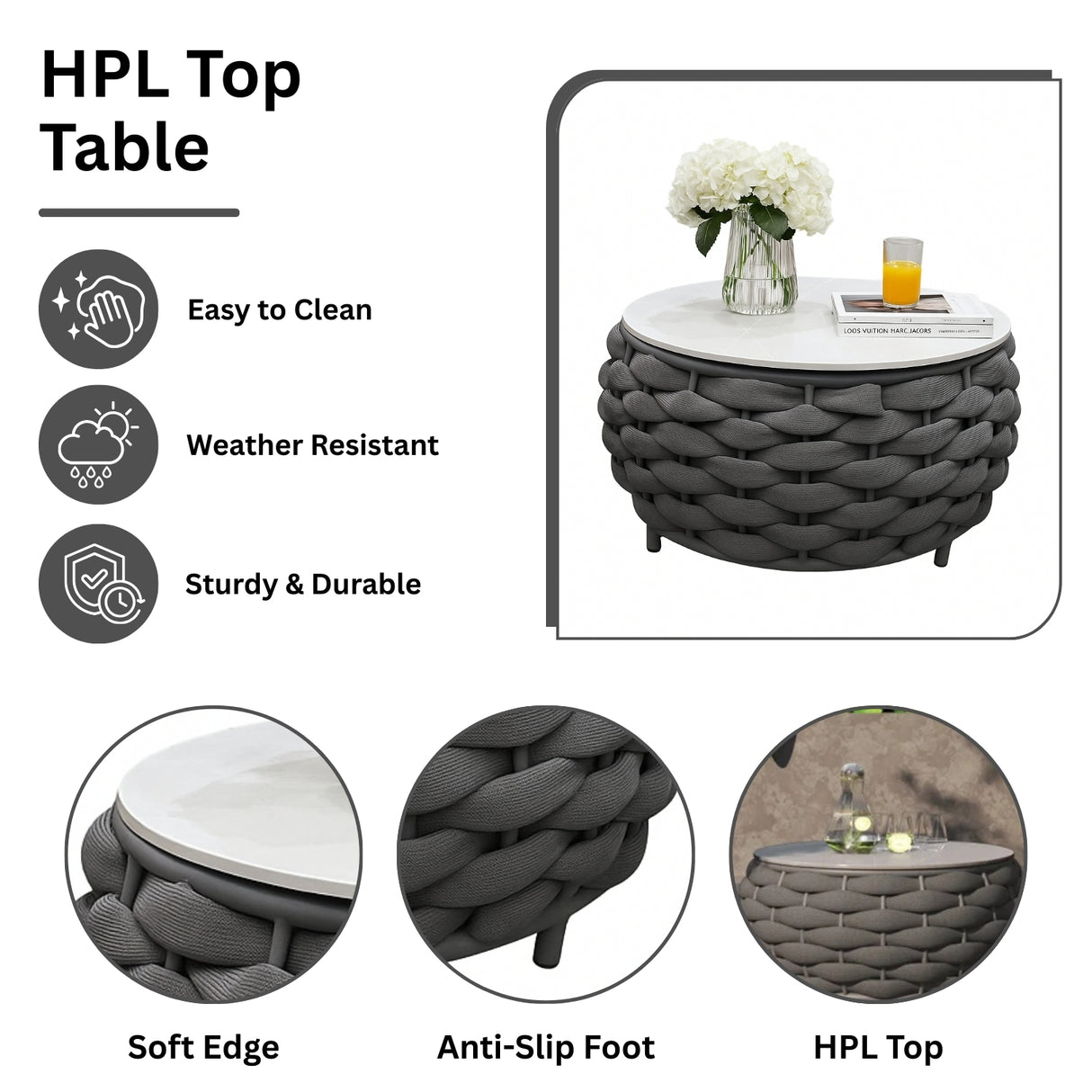 Bird’s Nest Shape 3-Piece Hand-Woven Rope Patio Set