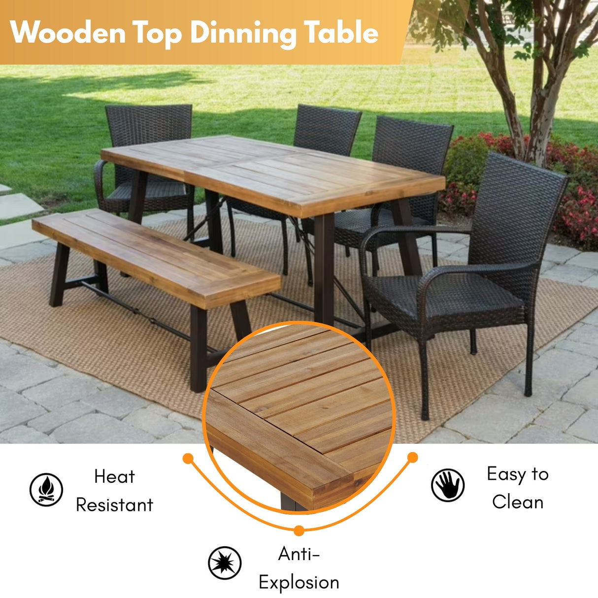 Outdoor All-Weather Resistant Rattan Wicker 6-Piece Dining Set