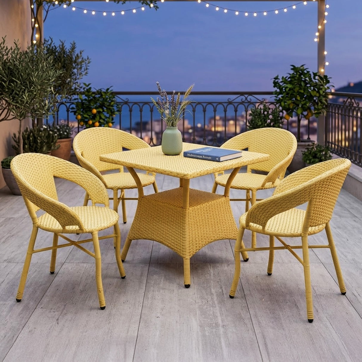 Outdoor Rattan Wicker 5-Piece Patio Furniture Set (Beige)