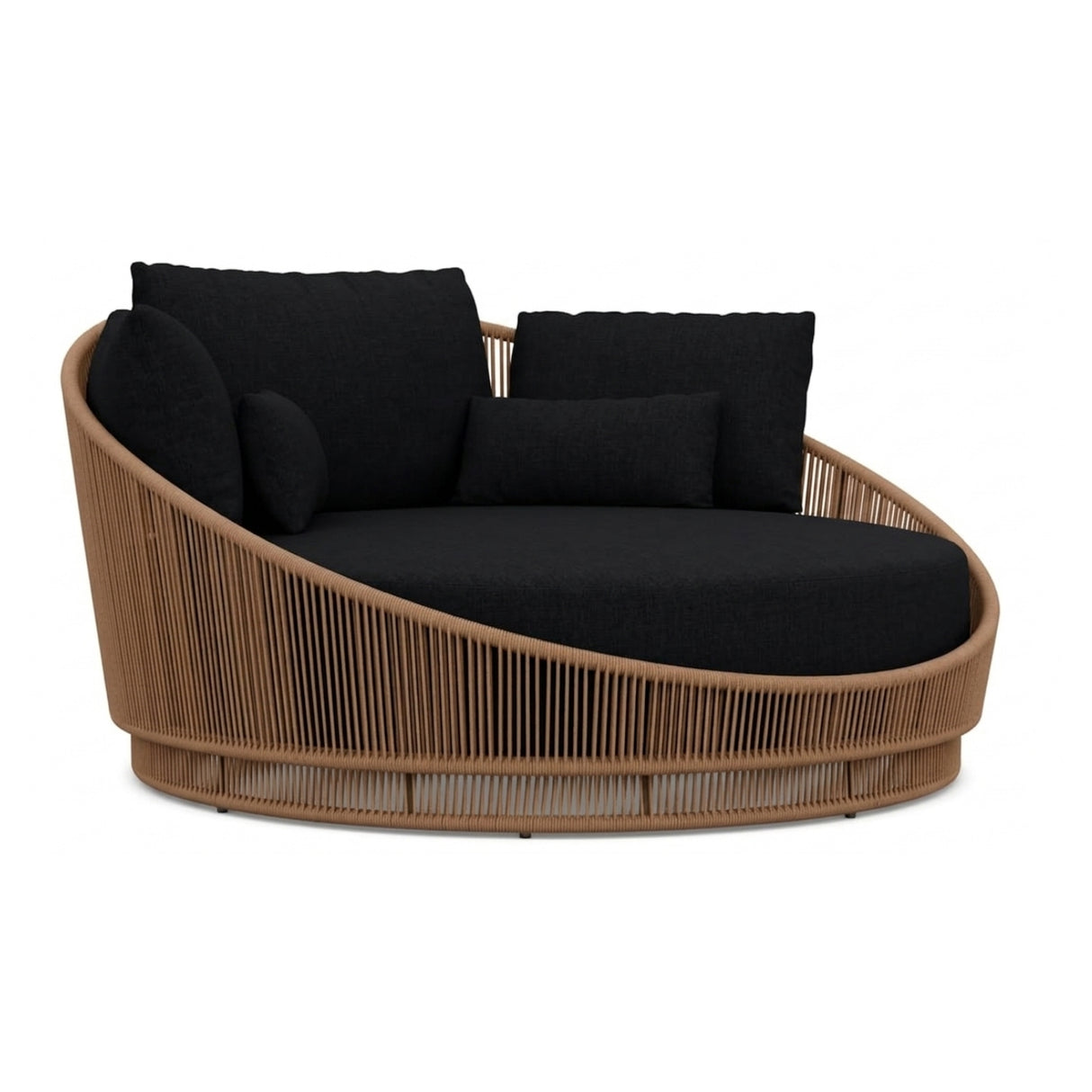 Modern Curved Patio Outdoor Rope Daybed (Beige & Black)